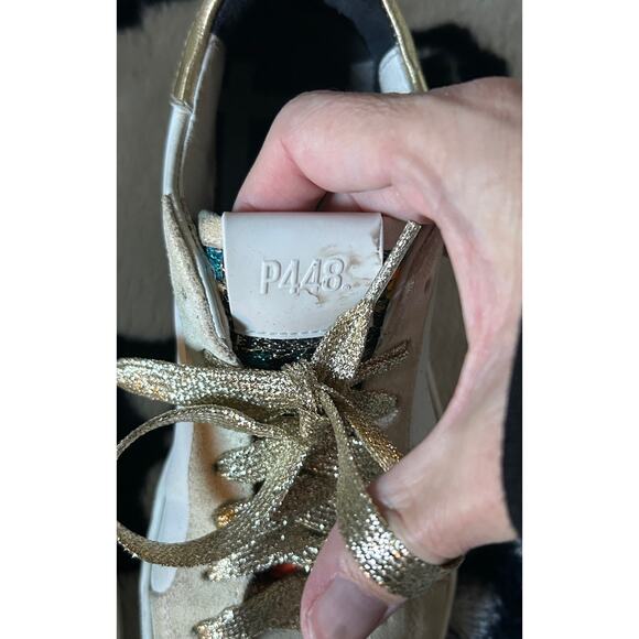 P448 Women’s Thea Mid Leather Sneakers Gold Italy Shoes - Size 39 EU / US 8.5 - Picture 4 of 7